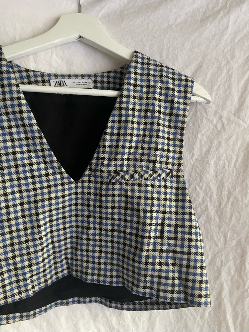 ZARA Gingham Houndstooth Cropped Vest V-Neck Sleeveless Crop Top Size S Preppy - Picture 10 of 15